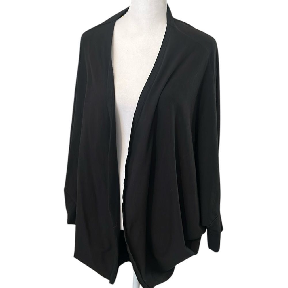 Elegant OSFM black batwing cocoon open front cardigan EUC
